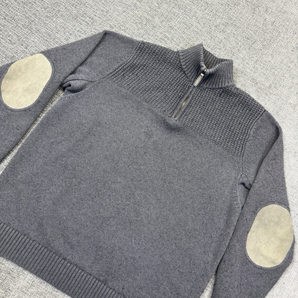 Duluth Trading Wool Blend Elbow Patch Sweater Men's‎ Large Tall 1/4 Zip Gray